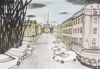 Чемакин И. Адмиралтейство А. Захарова. 2017. Бумага, литография, акварель. Размер 21х30 см. Хоро 