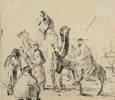 В. С. Бедуины на верблюдах. 1872. Бумага, тушь. Размер 11,5х13 см. Хорошее состояние. Следы 