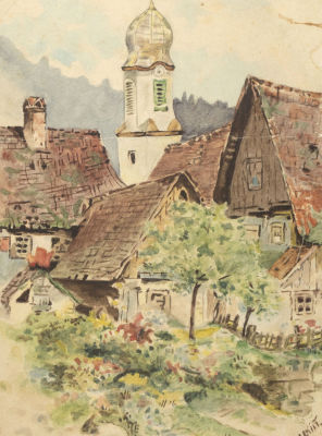 Савицкий Д. Деревенский сад. Начало XX века. Бумага, акварель. Размер 18х13 см. Условно хорошее 