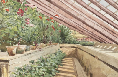 [Архив художника] Гурьев И. П. Оранжерея. 1915. Бумага, акварель. Размер 14х20,5 см. Хорошее 