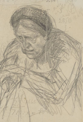 [Архив художника] Гурьев И. П. Старушка. 1900-е гг. Бумага, карандаш. Размер 17х10,5 см. Условно 