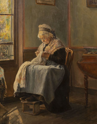 Jario H. Старушка вышивает. 1912. Холст, масло. Размер 61х50 см. Состояние скорее хорошее. 