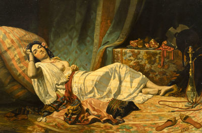 Бурэ Л. Л. (по подписи) Одалиска. 1910-е гг(?). Доска, масло. Размер 61,5х38 см. Хорошее 