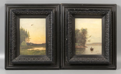Экгорст В. Е. (по подписи). Вечер у реки. Парные картины. Вторая половина XIX века. Картон 