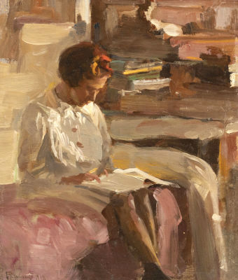 Ризниченко Ф. П. Читающая девушка. 1918. Холст, масло. Размер 38,5х32,5 см. Хорошее состояние. 