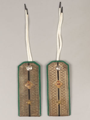 Погоны. Техник, лейтенант связи. Образца 1943. Металлизированный. Размер 14х5,5 см. 
Следы 