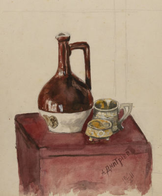 Дмитриев А. Натюрморт с кувшином. 1911. Бумага, акварель. Размер 35х27 см. Хорошее состояние. 