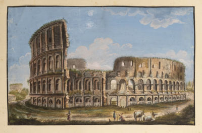 Н/х. Колизей. Акварель с гравюры Джузеппе Вази. XIX век. Размер 28х39,5 см. Условно хорошее 