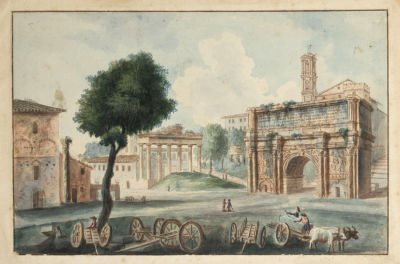 Н/х. Триумфальная арка Септимия Севера. Акварель с гравюры Джузеппе Вази. XIX век. Размер по 