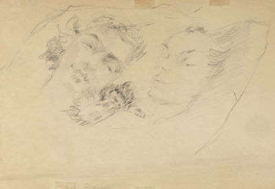 Н/х. Нежность. 1930-е гг. Бумага, карандаш. Размер 29х41 см. Условно хорошее состояние. Следы 