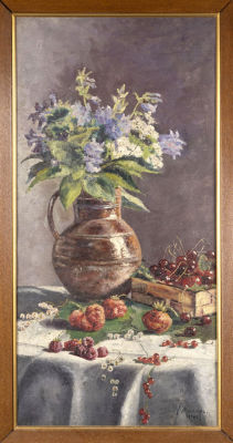 Миллер Е. Натюрморт с ягодами. 1906. Холст, масло. Размер по раме 55,5х90,5 см, размер в свету 