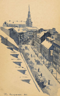 Улица Новый Свят в Варшаве. Копия с рисунка Вл. Подковиньского. Начало XX века. Бумага 