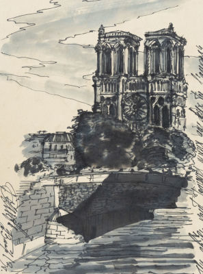 Подпись неразборчивая. Собор Парижской Богоматери. 1913(?). Бумага, тушь, акварель. Размер 18 
