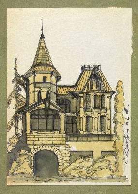 Дитрих Л. А.(?) Дача Мальцева в Новом Симеизе. 1910-е гг. Бумага, акварель, тушь. Размер листа 