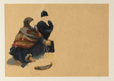 Апсит А. П. На базаре. Этюд. Начало XX века. Бумага, гуашь. Размер по паспарту 31х38 см. Хорошее 