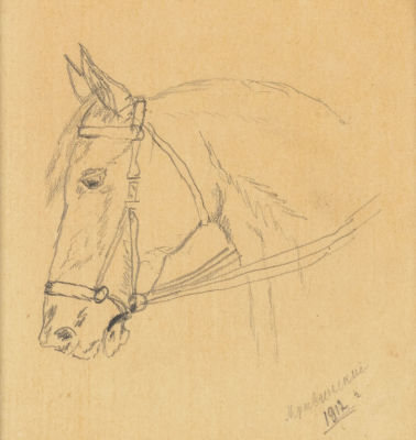 [Из семьи дирижера Е. А. Мравинского] Мравинский Е. А.(?) Голова лошади. 1912. Бумага 
