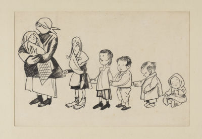 [Внук Айвазовского] Латри М. П.(?) Мать и дети. Иллюстрация к неизвестной книге(?). Первая 