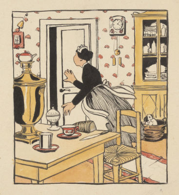 [Внук Айвазовского] Латри М. П.(?) Гувернантка в столовой. Иллюстрация к книге Латри А. 