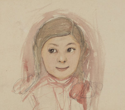 [Внук Айвазовского] Латри М. П.(?) Портрет девочки с косичками. 1910-е гг. Бумага, карандаш 