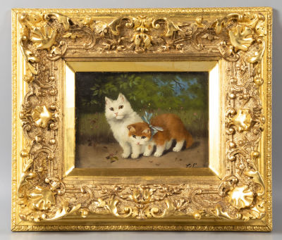 Сперлтен Дж. (Sperlten J.) Два котенка. Конец XIX века. Доска, масло. Размер в свету 14х19,5 