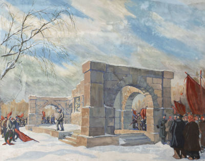 Витман В. А. Красные флаги. 1924. Бумага на картоне, смешанная техника. Размер 34х43 см. Удовлет 