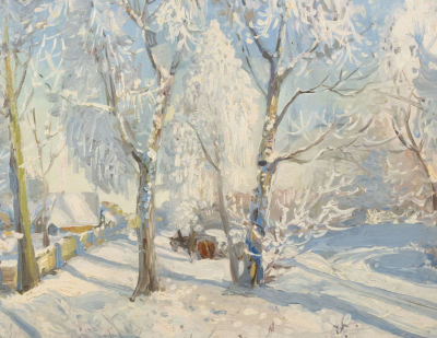 Дядюченко В. М. Зимний пейзаж. 1960-е гг. Картон, масло. Размер по раме 31х39 см. Хорошее 