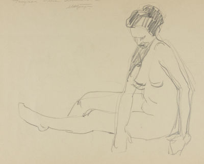 Манюков О. Г. Ню. Обнаженная сидя. Двусторонний рисунок. 1940-1950-е гг.(?) Размер 30х42 см. Усл 