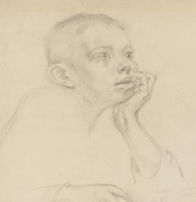 Корень О. П. Портрет мальчика. 1953. Бумага, карандаш. Размер 29,5х28 см. Условно хорошее 