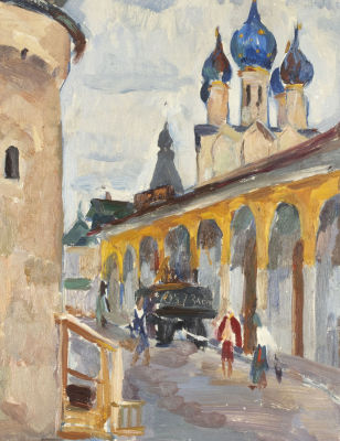 Корень О. П. Голубые купола. 1972. Картон, масло. Размер 30,5х23,5 см. Хорошее состояние. Следы 