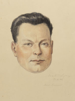 Подпись неразборчивая. Портрет лейтенанта Климова. 1946. Бумага, акварель. Размер 30,5х24 см. Хо 