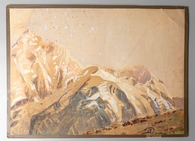 Эмме В. В. [по подписи] Горный ландшафт. 1913. Бумага верже на картоне, акварель, белила. 