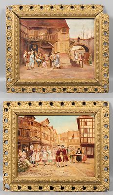 Перес А. (Alonso P&eacute;rez) Галантные сцены. Парные картины. Нач. XX века. Холст, масло. Размер по 