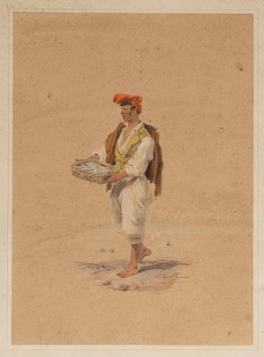 [Из архива семьи Твелькмейер] Дура Г. (Gaetano Dura). Продавец рыбы. 1840-1850-е гг. Бумага 