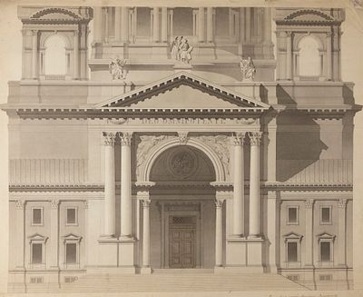 [Из архива семьи Твелькмейер] Твелькмейер А. А. Фасад церкви. 1860-е гг. Ватманская бумага 