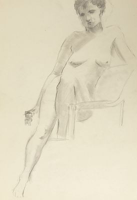 [Из архива семьи Твелькмейер] Твелькмейер Л. Б. Ню. Модель на кресле со стаканом. 1920-1930-е 