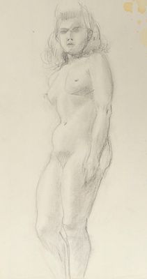 [Из архива семьи Твелькмейер] Твелькмейер Л. Б. Ню. Стоящая модель. 1920-1930-е гг. Бумага 