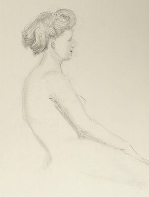 [Из архива семьи Твелькмейер] Твелькмейер Л. Б. Ню. Сидящая модель в профиль. 1920-1930-е гг. 