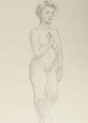 [Из архива семьи Твелькмейер] Твелькмейер Л. Б. Ню. Стоящая модель (одна рука на груди). 