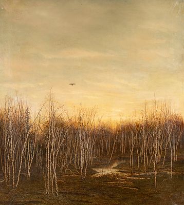 Граф Муравьев В. Л. [по подписи] Болото. Рубеж XIX - XX вв. Холст, масло. Размер 81х71 см. Хорош 