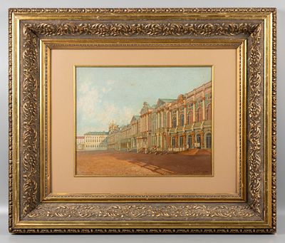 Беггров А. К. [экспертиза] Вид на Царскосельский дворец. Конец XIX в. Картон, масло. Размер по 