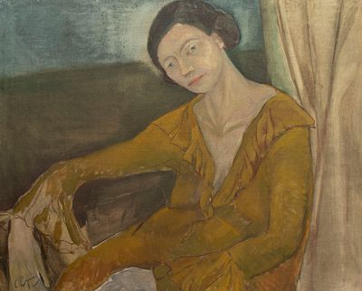 [Мир Искусства] Сорин С. А. [по подписи] Женщина в желтом платье. Начало XX века. Холст, масло. 