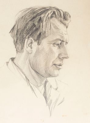 Н/х. Портрет мужчины в профиль. 1940-е гг. Бумага, карандаш. Размер листа 29,5х21 см. Хорошее 