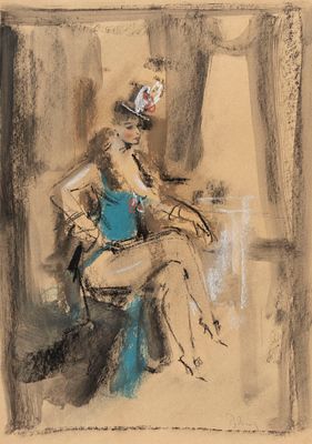 Рудаков К. И. [по подписи] Дама в синем платье. Первая половина XX в. Бумага, смешанная 