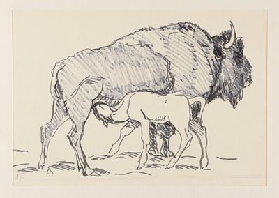 [Из коллекции П. Е. Корнилова] Горлов Д. В. Бизоны. Втор. пол. XX в. Бумага, фломастер. Размер 