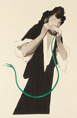 [Из коллекции П. Е. Корнилова] Пророков Б. И. Телефонный разговор. 1950-е гг. Бумага, акварель. 