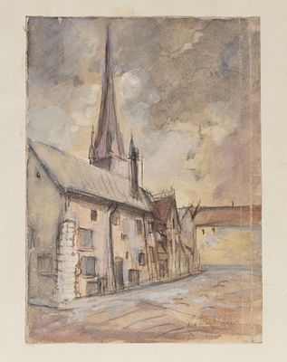 Трескин А. В. Таллинн. Близ Ратушной площади. 1940-е гг. Бумага, акварель. Размер листа 21х15 