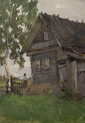 [Группа &laquo;Одиннадцать&raquo;] Рахина В. И. Деревня Извоз. Дом деда Степана. 1950-е гг. Бумага, гуашь. 