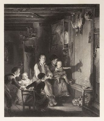 Уилки Д. (по оригиналу), Бюрне Дж. (гравер). Зайчик на стене. XIX в. Гравюра на стали. Размер 