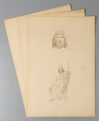 Серапис, Цербер, Персефона и Аид. Три цинкографии. XIX век. Размер 46,5х32 см. Хорошее 