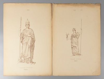 Афина Паллада. Две цинкографии. XIX век. Размер 46,5х32 см. Хорошее состояние. Следы бытования.